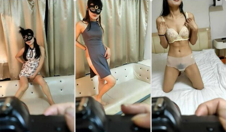 高价约拍模特，带上情趣面罩，翘起屁股摆弄姿势，脱光光浴室地上拍