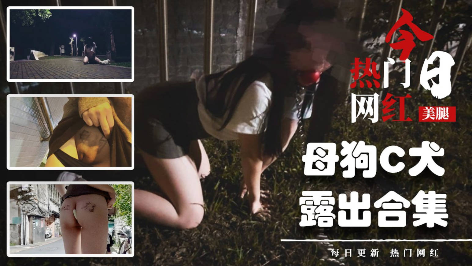 【SM调教】泄欲用母狗「C犬」户外露出！车流旁边经过，母狗嘴含口球，夹子夹屄和阴蒂，被大黑妞子爆插菊花